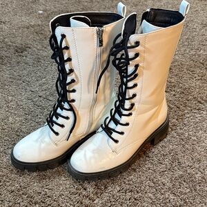 Stylish White Lace-Up Boots